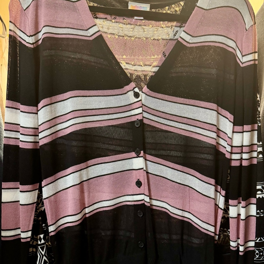 LuLaRoe Black and Pink Striped Cardigan